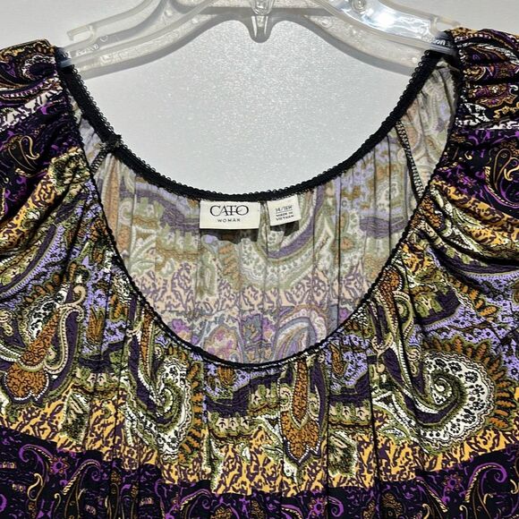 Cato Women's Multicolor Paisley Lace Smocked Ruffle Sleeveless Blouse Size 14 - Picture 5 of 11